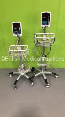 2 x Mindray VS-800 Patient Monitors on Stands with 2 x BP Hoses and 2 x SpO2 Finger Sensors (Both Power Up-1 x Missing Light Lens-See Photos) * SN BY72-A3431P / BY-12125126 * - 2