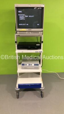 Storz Stack Trolley Including Sony Trinitron Monitor,Panasonic DVD Recorder and Zeiss MediLive Advanced Digital Camera Control Unit (Powers Up) * SN 344518 / 2013565 *