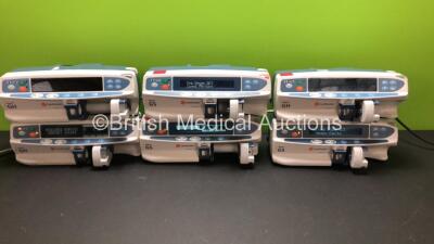 6 x CareFusion Alaris Syringe Pumps Including 3 x GS, 3 x GH (4 x Power Up with 2 x Alarms and 1 x Service Required, 2 x No Power) *800103564 - 800107928 - 800107478 - 800289111*