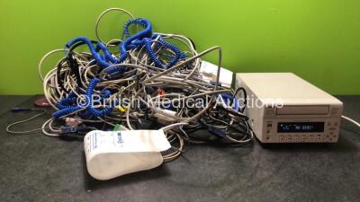 Mixed Lot Including 1 x Sony DVO 1000MD Color Video Printer (Powers Up) Various Patient Monitoring Cables Including ECG Lead, Nibp Hoses and Cuffs *SN 15342*