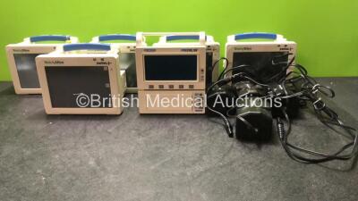 5 x Welch Allyn Propaq CS Patient Monitors Including ECG, NIBP, T1, T2, P1, P2, NIBP and SpO2 Options (All Power Up) 1 x Protocol Propaq 102 Patient Monitor Including ECG, T1, T2, NIBP, SpO2 and Printer Options (Powers Up) 5 x AC Power Supplies *SN A13274