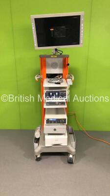 Smith & Nephew Stack Trolley with Sony Monitor, Smith & Nephew Dyonics Power II Control System, Smith & Nephew HD Autoclavable Camera System, Smith & Nephew 500XL Xenon Light Source and Sony Printer (Powers Up)