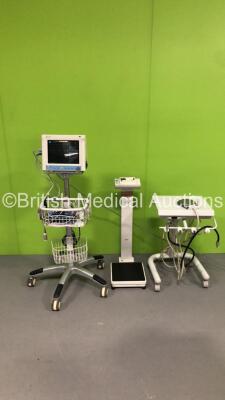 1 x Mindray MEC-1000 Patient Monitor on Stand, 1 x Seca Stand on Scales and 1 x Dental Delivery Unit with Hoses and Footswitch *S/N AQ-7C107180*