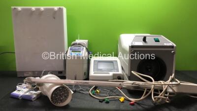 Mixed Lot Including 1 x Inditherm Medical Cosytherm Mattress Pump (Powers Up) 1 x B&D Electromedical Nippy Junior + Ventilator (No Power) 1 x Luxo Glamox AS Light (Powers Up with Damage-See Photo) 6 x Fukuda Denshi LX-7120 ECG & Respiration Transmitters (