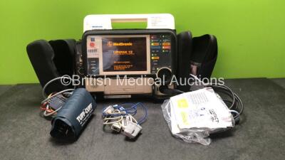 Lifepak 12 Biphasic Defibrillator / Monitor Including ECG, SpO2, NIBP and Printer Options with 1 x Physio Control Ref 11111-000019 4 Lead ECG Lead, 1 x Trunk Lead , 2 x Defib Pads and 1 x SpO2 Finger Sensor in Carry Case (Powers Up-Batteries Not Included)