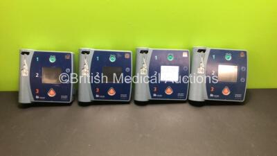 4 x Laerdal Heartstart FR2+ Defibrillators (All Power Up with Stock Battery - Not Included) *0304114738 - 0203083896 - 0303087639 - 0303087704*