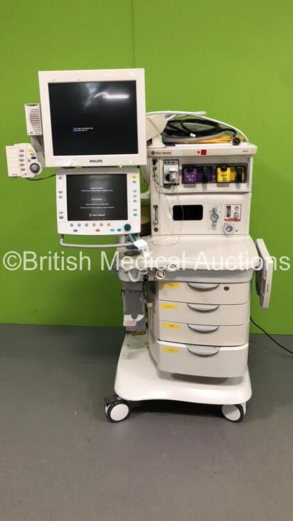 GE Datex Ohmeda Aisys Anaesthesia Machine *System Software - 08.01* with Aladin2 Isoflurane Vaporizer, Aladin2 Sevoflurane Vaporizer, GE E-CAiOV Gas Module with Spirometry Option, Fresh Gas Module and Mini D-fend Water Trap *Mfd - 04/2009*, Philips Monito