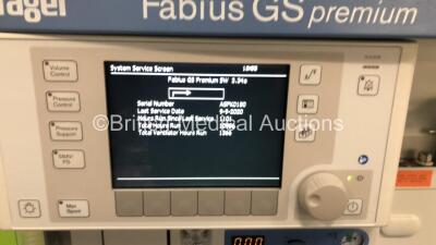 Drager Fabius GS Premium Anaesthesia Machine *Mfd - 2014* Software Version 3.34a - Total Run Hours - 10986 Total Vent Hours - 1366 with Bellows, Absorber and Hoses (Powers Up) - 3