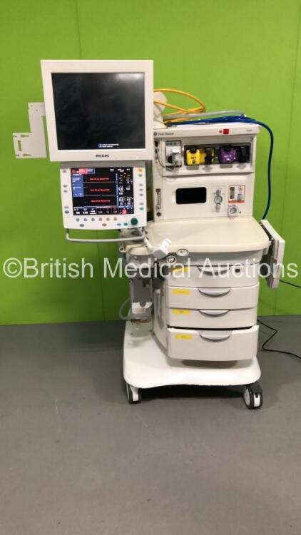 GE Datex Ohmeda Aisys Anaesthesia Machine *Software Version - 08.01* with Aladin2 Isoflurane Vaporizer, Aladin2 Sevoflurane Vaporizer, GE E-CAiOV Gas Module with Spirometry Option, Fresh Gas Module and Mini D-fend Water Trap *Mfd - 01/2009*, Philips Monit