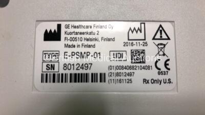 Job Lot Including 1 x GE Datex -Ohmeda F-FMW-01 Patient Monitor *Mfd 2012* (No Power) with 1 x GE E-PSMP-01 Module *Mfd 2016-11* and 2 x GE E-PSMP-00 Modules *Mfd 2007* - 4