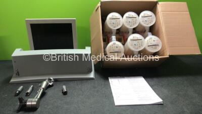 Mixed Lot Including 6 x Medisorb Ref 8003138 Multi Absorbers, 1 x Brain Lab Arm Attachment, 1 x Aesculap GB383R Attachment, 1 x Aesculap GB382R Attachment and 1 x Aesculap GB390R Attachment, 1 x Sony Model LMD-1420MD Monitor (Powers Up)