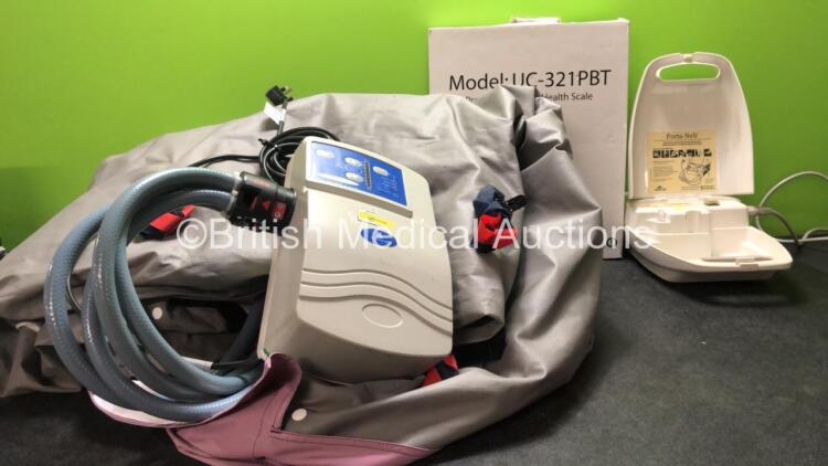 Mixed Lot Including 1 x UC 321PBT Precision Health Scales, 1 x Medic Aid Porta Neb Nebulizer (Powers Up) 1 x Huntleigh Breeze Pump with Mattress (Untested Due to Damaged Plug-See Photo)