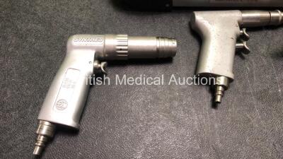 Job Lot Including 1 x Synthes Swiss 510.01 1033 Handpiece, 1 x Swiss 511.11 Handpiece, 1 x Protek 76.00.48 Tuke Bone Saw and 1 x Air Hose in Sterilization Tray - 2