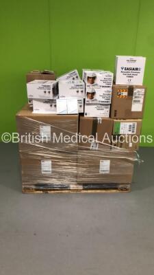 Pallet of Mixed Consumables Including Molnlycke Biogel Surgeons Latex Gloves, 365 Healthcare Dressing Packs, EpiProtect 2117 Wound Dressings and Easiair Reusable Premium Full Soft Hoods