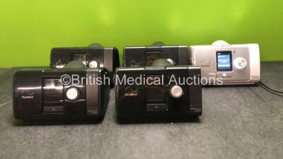 Mixed Lot Including 4 x ResMed AirSense Autoset CPAP Units (All Power Up, 3 with Missing Side Covers-See Photos) 1 x ResMed Aircurve 10 CS Pacewave CPAP Unit (Powers Up with Missing Side Cover- and 1 x AC Power Supply (All Power Up) *SN 22201007833, 23203