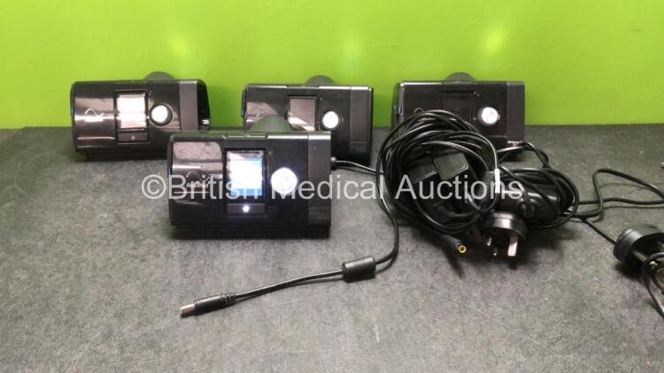 4 x ResMed Airsense 10 CPAP Units with 4 x AC Power Supplies (All Power Up, 3 with Missing Covers-See Photo) *SN 23152168401, 23183223633, 23161210771, 23181606755*