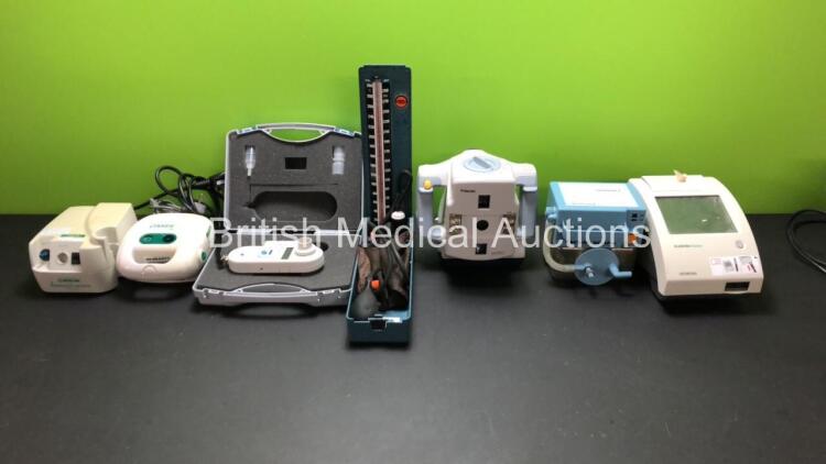 Mixed Lot Including 1 x Siemens Clinitek Status Urine Analyser, 1 x Polaroid Macro 5 SLR-1200, 1 x DeVilbiss Vacu-Aide, 1 x Micro Medical Smoke Check and 2 x Compressors