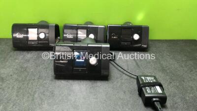 4 x ResMed Airsense 10 CPAP Units with 1 x AC Power Supply (All Power Up, 1 with Missing Side Cover-See Photo) *SN 22151281882, 23162065218, 22151281736, 23181385644*
