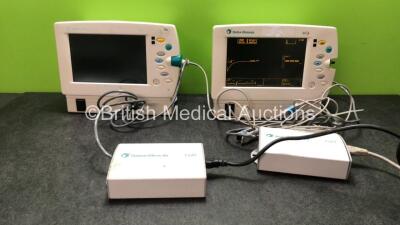 Job Lot Including 1 x Datex Ohmeda S/5 Patient Monitors Including ECG, CO2, SpO2, NIBP and T1 Options with 1 x Power Supply (Powers Up with Missing Dial-See Photo) 1 x Datex Ohmeda S/5 Patient Monitor Including ECG, SpO2, NIBP and T Options with 1 x AC Po