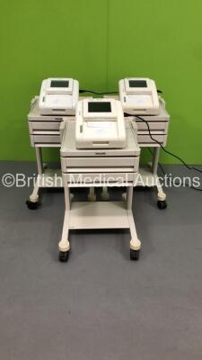 3 x Philips Avalon FM30 Fetal Monitors on Trolleys (All Power Up)