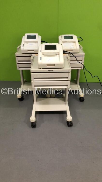 3 x Philips Avalon FM30 Fetal Monitors on Trolleys (All Power Up)