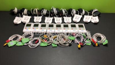 Job Lot Including 8 x Drager Infinity M300 Patient Telemetry Monitors, 9 x Drager MP03401 ECG Leads and 9 x Drager MS29558 Bedside Chargers