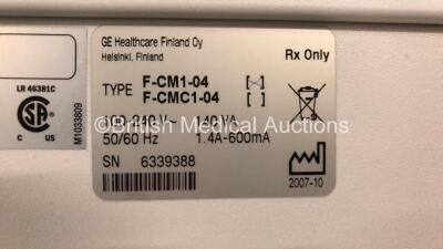 GE Datex-Ohmeda F-CM1-04 Anaesthesia Monitor (Powers Up with Slight White Distortion to Display) with 1 x GE Type E-PRESTN-00 Module *Mfd 2009-10* **SN 6339388 - 6552907** - 6