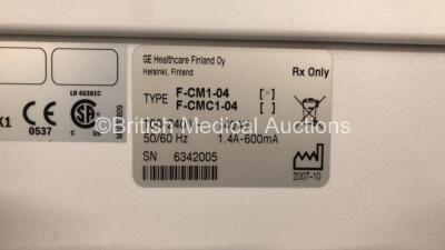 GE Datex-Ohmeda F-CM1-04 Anaesthesia Monitor (Powers Up with Damaged Handle Casing) with 1 x GE Type E-PRESTN-00 Module *Mfd 2007-11* (Damage Casing ) **SN 6342005 - 6350018** - 8