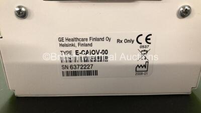 GE Datex-Ohmeda F-CM1-04 Anaesthesia Monitor (Powers Up) with 1 x GE Type E-PRESTN-00 Module *Mfd 2006-03* and 1 x GE Type E-CAiOV-00 Gas Module with Spirometry and D-Fend Water Trap *Mfd 2008-01* **SN 6130287 - 6138598 - 6372227* - 4