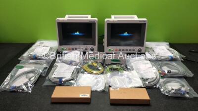2 x EDAN iM60 Touch Screen Patient Monitors Including ECG, SpO2, NIBP, IBP1, IBP2, T1, T2 and CO2 Module Holder Options with 2 x Batteries, 2 x BP Hoses, 2 x BP Cuff, 2 x IBP Pressure Transducers, 2 x SpO2 Sensors, 2 x CO2 Sampling Lines, 2 x AC Power C