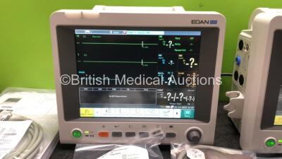 2 x EDAN iM60 Touch Screen Patient Monitors Including ECG, SpO2, NIBP, IBP1, IBP2, T1, T2 and CO2 Module Holder Options with 2 x Batteries, 2 x BP Hoses, 2 x BP Cuff, 2 x IBP Pressure Transducers, 2 x SpO2 Sensors, 2 x CO2 Sampling Lines, 2 x AC Power C - 2