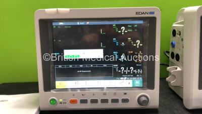 2 x EDAN iM60 Touch Screen Patient Monitors Including ECG, SpO2, NIBP, IBP1, IBP2, T1, T2 and CO2 Module Holder Options with 2 x Batteries, 2 x BP Hoses, 2 x BP Cuff, 2 x IBP Pressure Transducers, 2 x SpO2 Sensors, 2 x CO2 Sampling Lines, 2 x AC Power Cab - 2