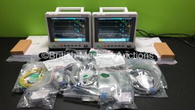 2 x EDAN iM60 Touch Screen Patient Monitors Including ECG, SpO2, NIBP, IBP1, IBP2, T1, T2 and CO2 Module Holder Options with 2 x Batteries, 2 x BP Hoses, 2 x BP Cuff, 2 x IBP Pressure Transducers, 2 x SpO2 Sensors, 2 x CO2 Sampling Lines, 2 x AC Power Cab