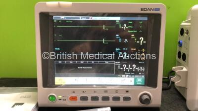 2 x EDAN iM60 Touch Screen Patient Monitors Including ECG, SpO2, NIBP, IBP1, IBP2, T1, T2 and CO2 Module Holder Options with 2 x Batteries, 2 x BP Hoses, 2 x BP Cuff, 2 x IBP Pressure Transducers, 2 x SpO2 Sensors, 2 x CO2 Sampling Lines, 2 x AC Power Cab - 2