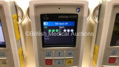 1 x Drager Infinity M300 Central Charger Unit (Powers Up) with 8 x Drager Infinity M300 Patient Telemetry Monitors, 8 x Drager MP03401 ECG Leads and 8 x Drager MS29558 Bedside Chargers - 5