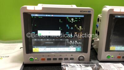 2 x EDAN iM60 Touch Screen Patient Monitors Including ECG, SpO2, NIBP, IBP1, IBP2, T1, T2 and CO2 Module Holder Options with 2 x Batteries, 2 x BP Hoses, 2 x BP Cuff, 2 x IBP Pressure Transducers, 2 x SpO2 Sensors, 2 x CO2 Sampling Lines, 2 x AC Power Cab - 2