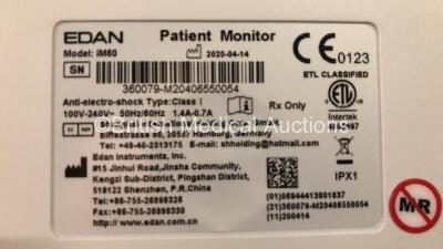 2 x EDAN iM60 Touch Screen Patient Monitors Including ECG, SpO2, NIBP, IBP1, IBP2, T1, T2 and CO2 Module Holder Options with 2 x Batteries, 2 x BP Hoses, 2 x BP Cuff, 2 x IBP Pressure Transducers, 2 x SpO2 Sensors, 2 x CO2 Sampling Lines, 2 x AC Power Cab - 4