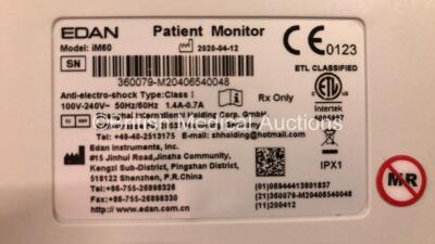 2 x EDAN iM60 Touch Screen Patient Monitors Including ECG, SpO2, NIBP, IBP1, IBP2, T1, T2 and CO2 Module Holder Options with 2 x Batteries, 2 x BP Hoses, 2 x BP Cuff, 2 x IBP Pressure Transducers, 2 x SpO2 Sensors, 2 x CO2 Sampling Lines, 2 x AC Power Cab - 4