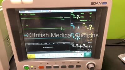 2 x EDAN iM60 Touch Screen Patient Monitors Including ECG, SpO2, NIBP, IBP1, IBP2, T1, T2 and CO2 Module Holder Options with 2 x Batteries, 2 x BP Hoses, 2 x BP Cuff, 2 x IBP Pressure Transducers, 2 x SpO2 Sensors, 2 x CO2 Sampling Lines, 2 x AC Power Cab - 2