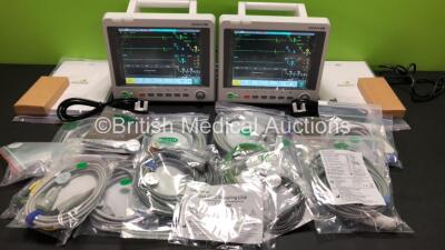 2 x EDAN iM60 Touch Screen Patient Monitors Including ECG, SpO2, NIBP, IBP1, IBP2, T1, T2 and CO2 Module Holder Options with 2 x Batteries, 2 x BP Hoses, 2 x BP Cuff, 2 x IBP Pressure Transducers, 2 x SpO2 Sensors, 2 x CO2 Sampling Lines, 2 x AC Power Cab