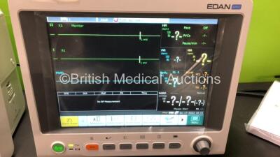 2 x EDAN iM60 Touch Screen Patient Monitors Including ECG, SpO2, NIBP, IBP1, IBP2, T1, T2 and CO2 Module Holder Options with 2 x Batteries, 2 x BP Hoses, 2 x BP Cuff, 2 x IBP Pressure Transducers, 2 x SpO2 Sensors, 2 x CO2 Sampling Lines, 2 x AC Power Cab - 2