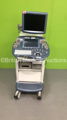 GE Voluson E8 Flat Screen Ultrasound Scanner with Sony Digital Graphic Printer UP-D897 and Sony DVD Recorder DVO-1000MD (Hard Drive Removed-Unable to Obtain Serial Number and Manufacture Date Due to Missing Label-Missing Dial and Mouse Surround-See Photos