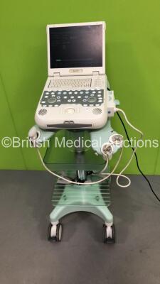 Esaote MyLabFive Portable Flat Screen Ultrasound Scanner Ref 411410 System Software Res 1.01 STD 10.10 with 1 x Transducer/Probe (LA435) on Stand (Powers Up-Damage to Probe Head-See Photos) * SN 05-02055 * * Mfd April 2010 *