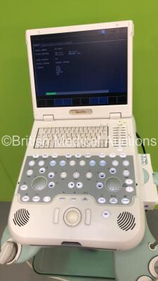 Esaote MyLabFive Portable Flat Screen Ultrasound Scanner Ref 411410 System Software Res 1.01 STD 10.10 with 1 x Transducer/Probe (LA435) on Stand (Powers Up-Damage to Probe Head-See Photos) * SN 05-02055 * * Mfd April 2010 * - 2