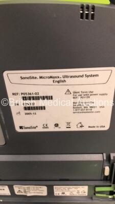 SonoSite MicroMaxx Portable Ultrasound Scanner Ref P05361-02 Boot Version 30.80.301.014 ARM Version 30.80.301.014 with 2 x Transducer/Probes (1 x L38e/10-5 * Mfd Nov 2005 * and 1 x ICT/8-5 * Mfd Aug 2005 *) and Sony Video Graphic Printer UP-897MD on Mobil - 10