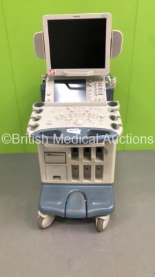 Toshiba Aplio XV Flat Screen Ultrasound Scanner Model SSA-770A with Sony Digital Graphic Printer UP-D897 (Hard Drive Removed-Damage to Both Side Panels-General Marks to Machine and Handle-110V) * SN LGA0684246 * * Mfd N/A *