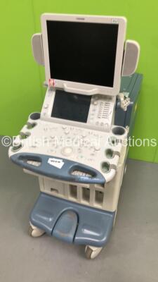 Toshiba Aplio XV Flat Screen Ultrasound Scanner Model SSA-770A with Sony Digital Graphic Printer UP-D897 (Hard Drive Removed-Damage to Both Side Panels-General Marks to Machine and Handle-110V) * SN LGA0684246 * * Mfd N/A * - 8