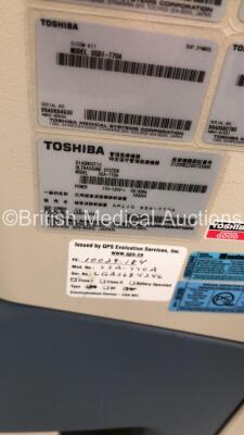 Toshiba Aplio XV Flat Screen Ultrasound Scanner Model SSA-770A with Sony Digital Graphic Printer UP-D897 (Hard Drive Removed-Damage to Both Side Panels-General Marks to Machine and Handle-110V) * SN LGA0684246 * * Mfd N/A * - 16