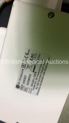 Job Lot Including 1 x GE 7L Ultrasound Transducer / Probe (Damaged Head - See Photo), 1 x GE 3.5C Ultrasound Transducer / Probe, 1 x Toshiba PVF-621VT Ultrasound Transducer / Probe, 1 x Toshiba PVF-375MT Ultrasound Transducer / Probe and 1 x Toshiba PLF-7 - 7