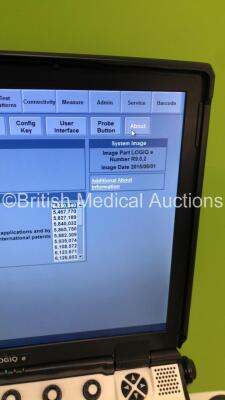 GE Logiq e Portable Flat Screen Ultrasound Scanner Software Version R9.0.2 with 3 x Transducers/Probes (1 x L4-12TRS * Mfd June 2015 *,1 x 3SCRS * Mfd August 2015 * and C1-5RS * Mfd July 2015 *) with Power Supply on GE Advanced Isolation Cart (Powers Up-S - 8